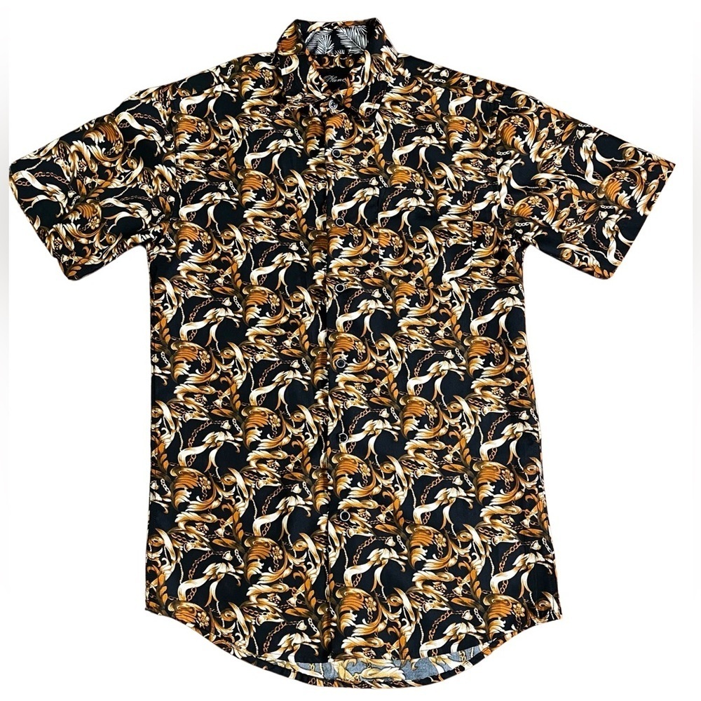 Planet B Mens Black Floral Camp Collar Neck Short sleeve Shirt Small